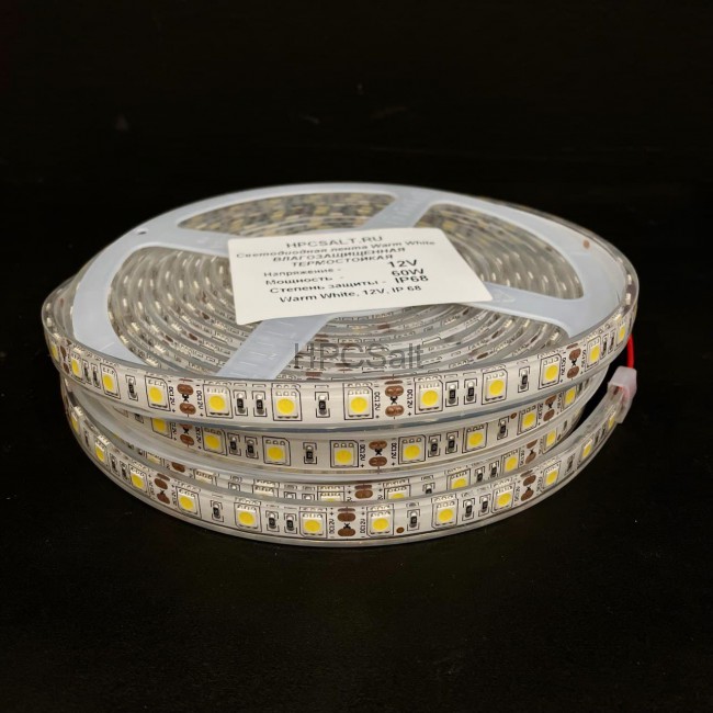 Светодиодная лента термостойкая для бани и сауны Warm White 10м, 12v